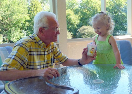 Eating lunch outside with Grandpa.