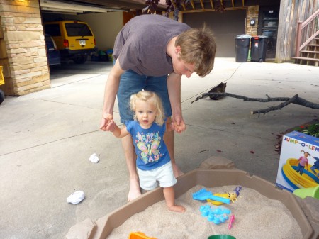 Uncle Kevin and the sandbox.