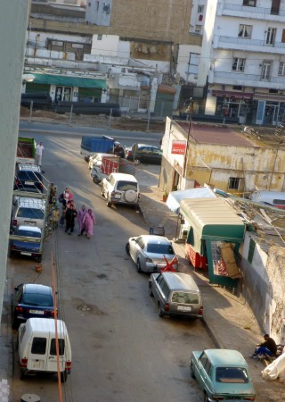This is a picture from my "living room" (salon) window. You can see Marc, Annada and Meme walking home from buying fruit.
