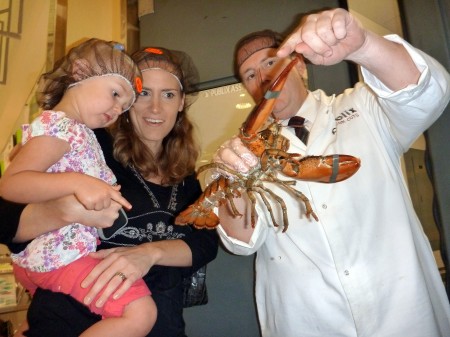 Petting the lobster.