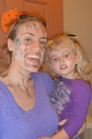 Annada wanted to do use face paint to make scary butterflies. I did her make-up, she did mine.
